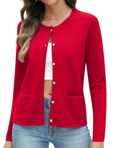 Rapbin Damen Strickjacke Kurz Elegant Langarm Tops Rundhals Pullover...