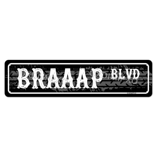 Funny Dirt Bike Signs Braaap Blvd Metal Sign Street Motocross Motorcycle Racing Racer Rider Trials Off Road Enduro Rally Mechanic Man Cave Garage Accessories Tin Plaque Wall Art Poster 16"x4" Vintage