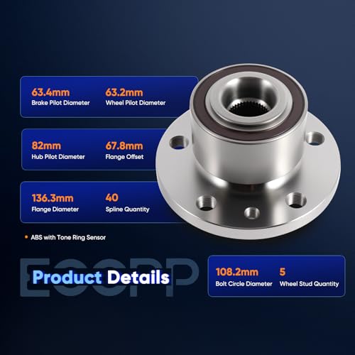 Image of ECCPP 2-Piece 513328 Wheel Hub Bearing for Volvo S60 2011-2018 | for Volvo XC60 2010-2017 w /ABS Sensor Pre-Greased Sealed