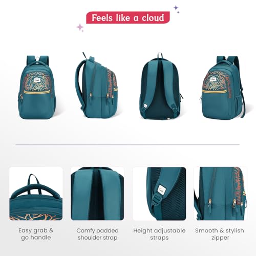 Genie School Backpack for Girls |19 In-36 Ltr with Three Compartments, Side Pockets and Light Weight with Padded Shoulders |Best for Books,Stationery,Lunch Box & Essentials