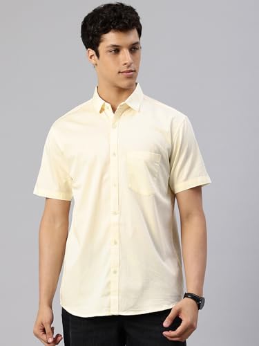 Image of Majestic Man Slim Fit Pure Cotton Half Sleeve Solid Casual Shirt