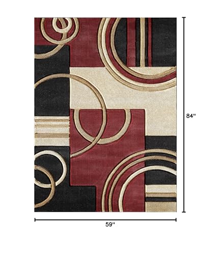 GLORY RUGS Area Rug Modern 5x7 Dark Red Soft Hand Carved Contemporary Floor Carpet with Premium Fluffy Texture for Indoor Living Dining Room and Bedroom Area.