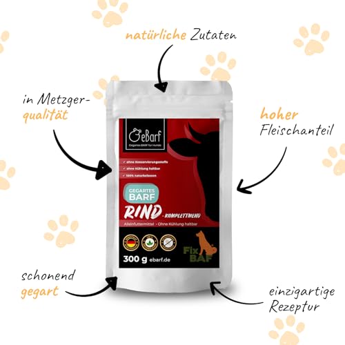 Frostfutter Perleberg Fix-BAF Nassfutter Rind | 39 x 300 g | Hochwertiges Nassfutter mit Rind & Gemüse | Getreidefrei, schonend gegart & Lange haltbar | 100% natürlich | Alleinfuttermittel für Hunde