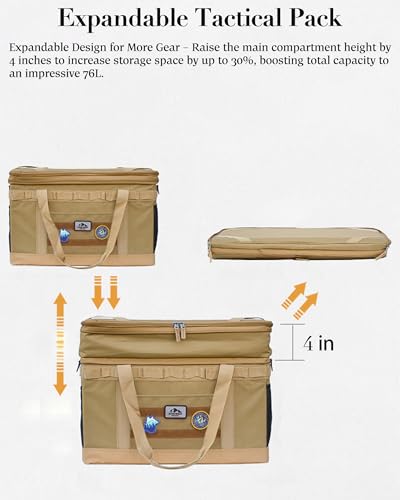 Tactical Camping Storage Bag，Expandable 76L Large Capacity Heavy-Duty Duffel Organizer with Waterproof Bottom, 2 Adjustable Dividers, Collapsible, 900D Oxford Fabric, Outdoor Gear2