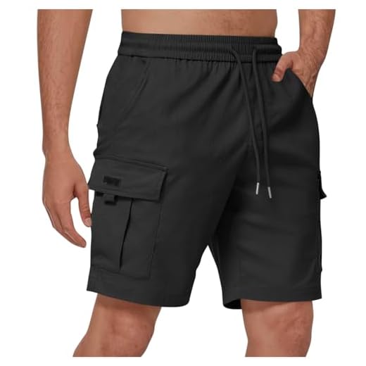 2025 Cadeau Homme Short Cargo de Sport Hommes D'Été Décontracté À La Taille Élastique Shorts Baggy Casual Eté Bermuda De Couleur Unie Pantalon Court Sportif Mode Léger avec Poches Pas Cher