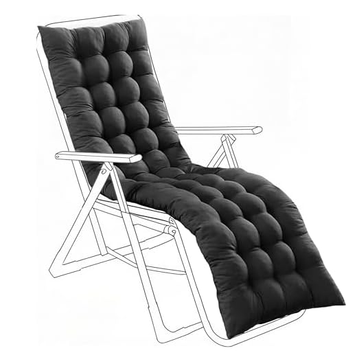 LSLIFE Sun Lounger Cushion, Garden Chair Thick Soft Cushions with Non-Slip Top, Recliner Chair Seat Pads Sunbed Cushion for Indoor Outdoor Garden Patio Beach (Black, 190 * 60 * 12 cm)