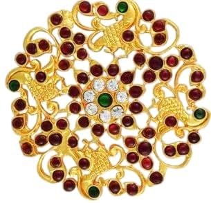 traditional gold plated temple style rakodi with red & green stones for women - random model - pack of 1