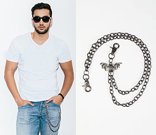 ZOYLINK Jean Chain Pants Chain Wallet Chain Rock Hip Hop Punk Key Chain Double Layers with bat decor Belt Chain Trousers Chain for Men Women