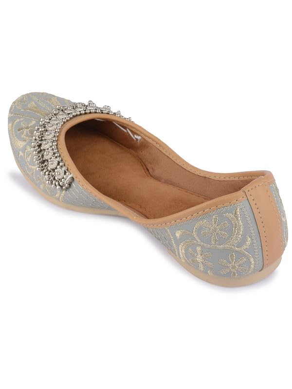 DESI COLOUR Flat Footwear/Mojari/Punjabi Jutti/Bellies for Women - Embroidered Gungroo (Gery, 5) 3