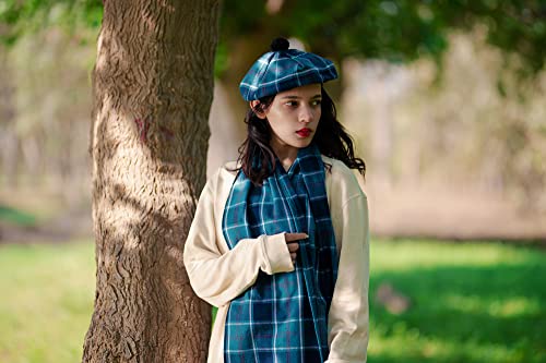 Image of Scottish Tam O' Shanter Hat Tartan Bonnet Pom Pom Wool Flat Cap One Size