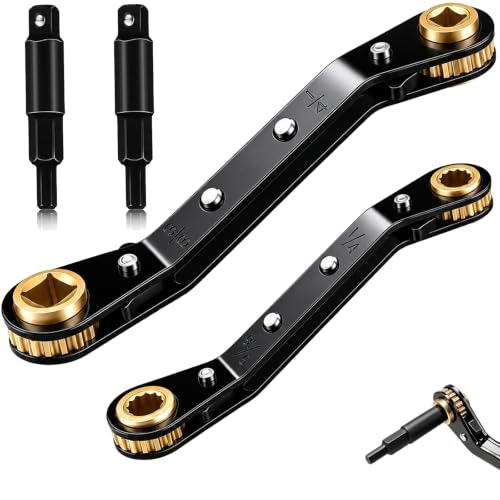 Image of HVAC Service Wrench,3 /16 inch-3 /8 inch 5 /16 inch x 1 /4 inchValve Wrench with Hex Adapters | HVAC Tools, Dual Head Ratchet Design, 4 Size Valve Wrench, Hex Bit Adapter Kit, AC Refrigeration Repair 2 Sets