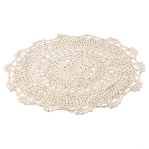 Mantel redondo hecho a mano de algodón y encaje de ganchillo - Alfombra decorativa hueco de estilo pastoral para hogar, restaurante, cafetería, tienda - Beige (35 cm)