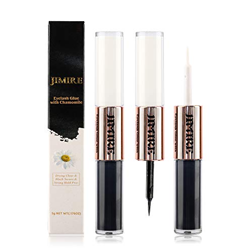 JIMIRE Eyelash Glue with Drying Clear and Black Glue Secure Hold for False Eyelashes Latex-Free Brush-on Eyelash Adhesive with Chamomile for Slightly Sensitive Eyes