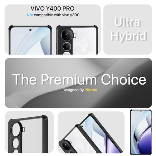 Image of Pikkme Back Cover for Vivo Y400 Pro 5G | Ultra Hyrbid | Full Camera Protection | Raised Edge | Crystal Clear Transparent Bumper Case (Black)