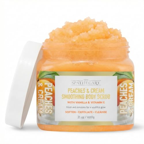 Image of Peaches & Cream Sugar Scrub - Exfoliating & Hydrating Body Scrub, Vanilla & Vitamin E to Help Polish, Stimulate & Soften Skin For A Youthful Glow, Body Care Exfoliator & Cleanser, 21 oz