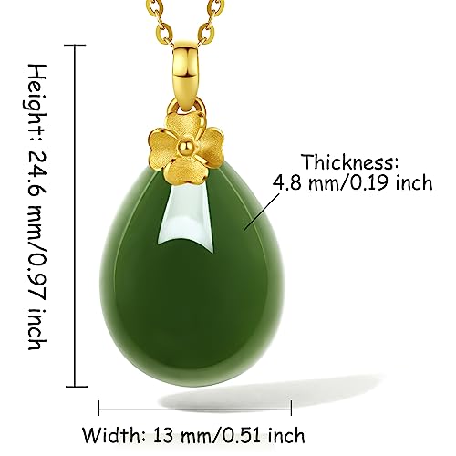 24K Gold Pendant for Women Green Jade Teardrop Pendants Dainty Natural Gemstone Drop Charms Good Luck Jewelry Healing Hetian Jadeite Charm Simple Trendy Fortune Gifts for Men Mom(Not Include Necklace)2