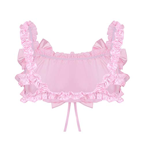 ACSUSS Sissy Men's Frilly Satin Training Bra Wire-Free Bralette Cross Dresser Crop Top2
