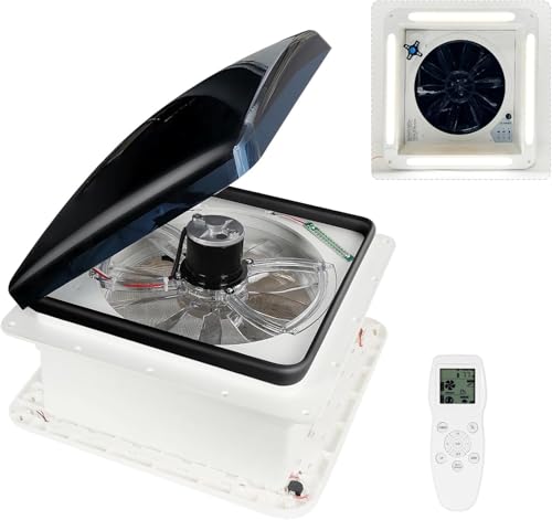 OUTPRIZE Upgraded Remote Control RV Roof Vent Fan with LED Light 12V DC 14 Super Quiet RV Roof Fan with Rain Sensor 10-Speed Reversible