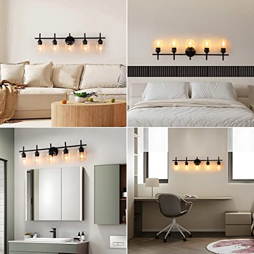 Image of foucasal Bathroom Light Fixtures, 5-Light Matte Black Vanity Light with Clear Glass Shade, Modern Wall Lights for Bedroom Hallway Living Room (Black, 5-Light)