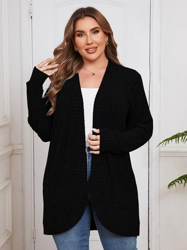Image of BELAROI Women Plus Size Cardigan Sweater Fall Outfit | Open front long cardigan, lightweight sweater, versatile layering tops for fall winter, daily wear, outdoor, office clothes