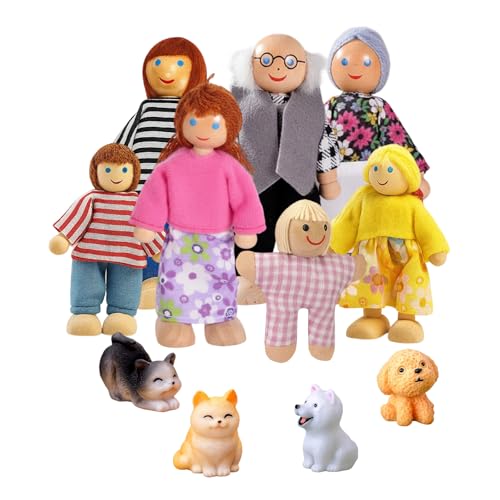 Puppenhaus Puppen 11 Stück, Biegepuppen Für Puppenhaus, Puppenhaus Figuren Familie, Kleine Figuren Menschen Für Puppenhäuser, Holz Spielzeug Für Kinder, Ideal Für Rollenspiele Und Geschenk