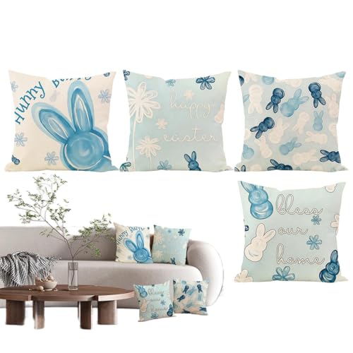 Cojines de Pascua 45x45 cm: pack de 4 fundas de conejo para decorar el sofá de casa 2