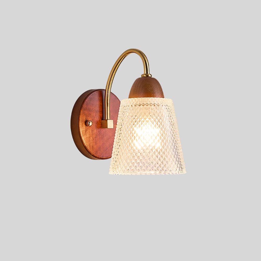 KBUUKYYXouy Rustic Wood Bathroom Vanity Light Over Mirror Single Ribbed Glass Bathroom Wall Light Fixtures Mid Century Wall Sconce Vintage Farmhouse Wall Lamp for Bedroom Bedside Living Room Corridor
