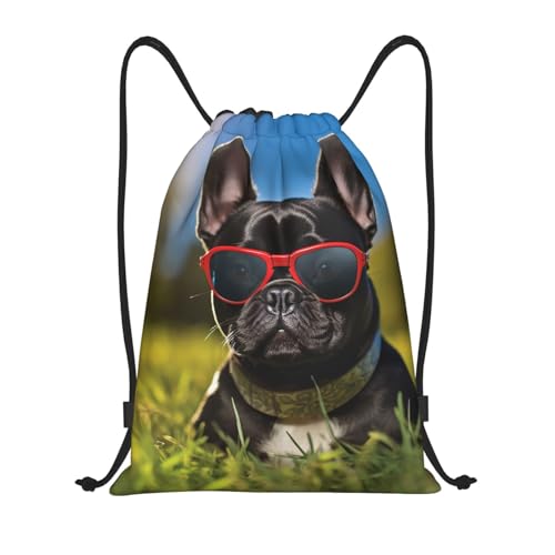 Drawstring Backpack French bulldog wearing sunglasses Drawstring Bag Sports String Bag Gym Sackpack for Women Men