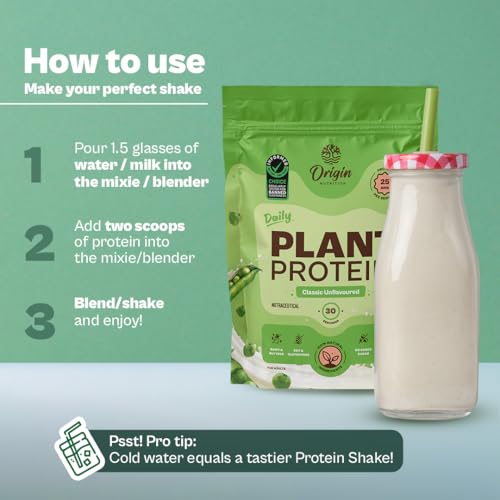 Origin Nutrition 100% Natural Plant Protein Powder, Ranked Best Vegan Protein by Independent Scientific Research, European Pea Protein Isolate & Pumpkin Seed Protein, Easy to Digest Unflavoured with 25g per serve Plant Based Protein, 975gms