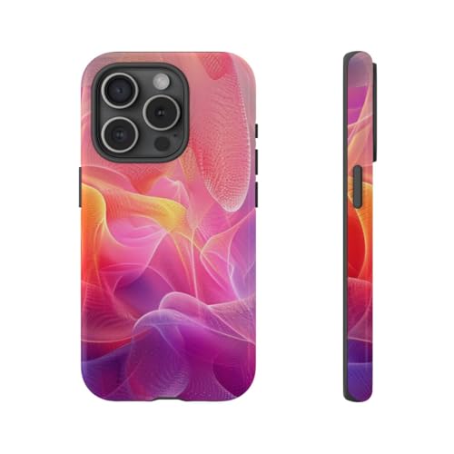 Coque iPhone 15 Pro violette rigide brillante au design abstrait coloré
