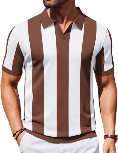 Image of COOFANDY Men's V Neck Short Sleeve Stretch Knit Polo Shirt