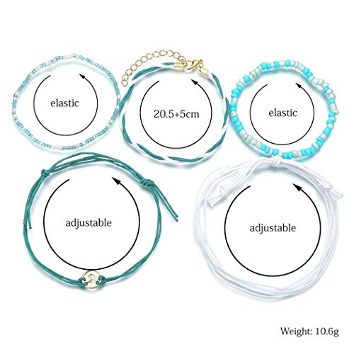 Jeweky Boho Layered Turquoise Anklets Blue Ankle Bracelets Wax Rope Beach Foot Jewelry For Women And Girls #TOP5