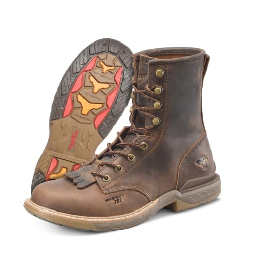 PHANTOM RIDER Raid 8” Composite Toe Work Boots for Men - Unlined Leather with Comfort Footbed, Oil & Slip-Resisting ICE Heel Outsole, EH Rated, Brown - 10