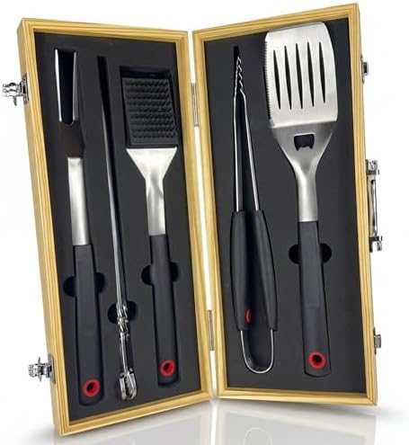 Ensemble d'outils pour barbecue pour homme, cadeau - Ensemble d'outils pour barbecue en acier inoxydable - Spatule et brosse de nettoyage 3 en 1 - Ensemble barbecue idéal comme cadeau pour les hommes