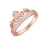 Round Cut White Cubic Zirconia Princess Crown Ring in 14k Rose Gold Over Sterling Silver Jewelry Gift For Her Ring Size-7