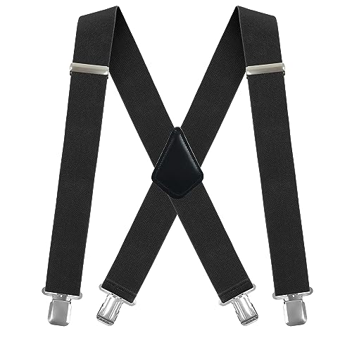Moulen Men's X-Back 2 Inches Wide Heavy Duty Clips Adjustable Suspenders, Dark Gray, Size Large