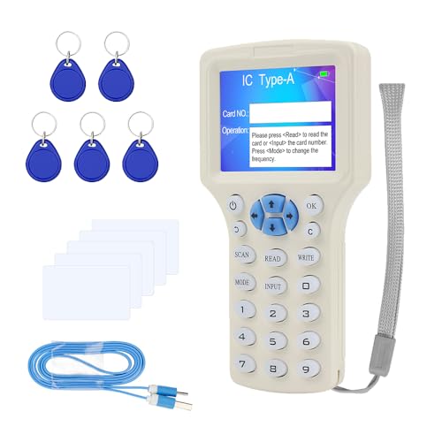 ReaIOKbii Lecteur de copieur, duplicateur, lecteur de carte NFC 125 kHz 13,56 MHz 10 fréquences RFID Smart Card écran couleur décodeur de carte cryptée avec carte clé inscriptible