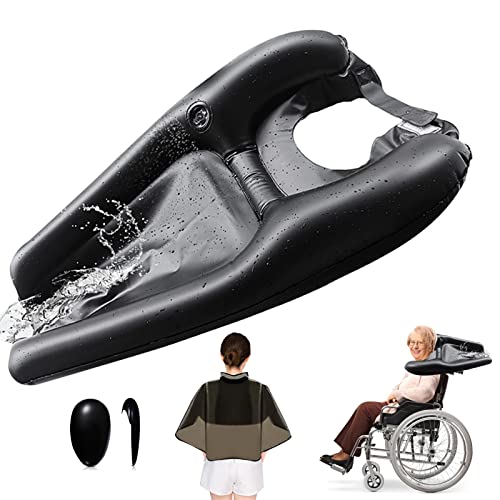 BBKON Inflatable Hair Washing Tray, Portable Shampoo Bowl with Waterproof Shampoo Cape for Handicapped, Bedridden, Seniors, Pregnant, Injured, Wheelchair Person Lightweight Hair Washing Sink