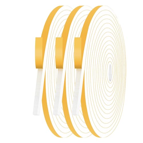27M Cinta Selladora Espuma, Blanco 6x3mm Burletes Puertas Tira de Sellado para Puertas y Ventanas del Hogar,Espuma Burlete Adhesivo de Alta Densidad para Aislante (Blanco, 9Mx3 Rollos)