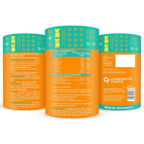 Image of Carbamide Forte Vitamin D3 K2 B12 Gummies | Vitamin B12, Vitamin K2 Supplements & Vitamin D Supplements| Plant Based Veg Lichen Source D3 Supplement for Bone Health | Mango Flavor - 60 Gummies