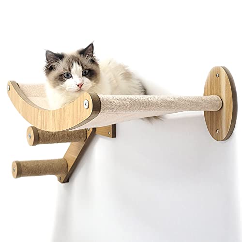 Heykitten 17" Cat Wall Hammock & Jump Steps Set For 2X4 Stud Mount For Large Indoor Cats #TOP5