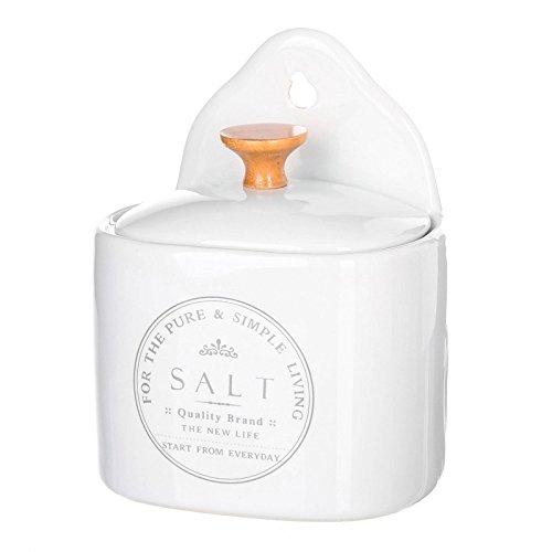 Salero pure living stoneware 15 x 11,50 x 8 cm con agarrador de madera de roble. (Salero)