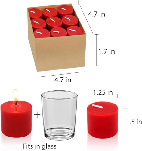 Image of 9 Packs Red Votive Candles, Small Unscented 1.5 Inch Wide By 1.25 Inch Tall Wax Burgundy Colored Candles for Christmas Wedding, Party, Table, Holiday & Home Decoration - 8 Hours Burn Time