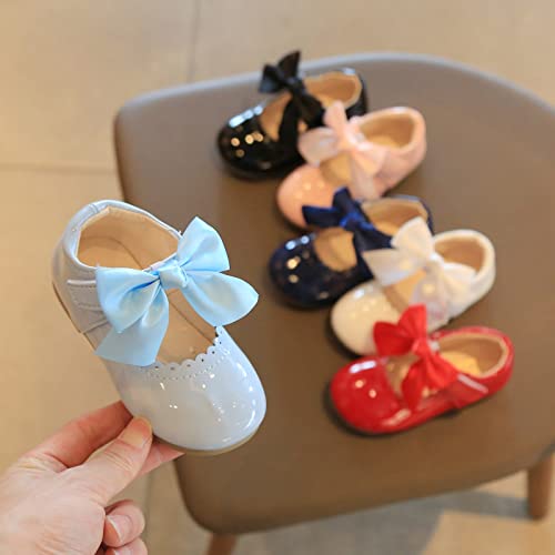 Kids/Children/Little Girls Dress Shoes Bow Leather Sandals Princess Dance Party Wedding (Light Blue, 30 Little Child)2