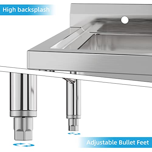 Stainless Steel Commercial Utility Sink 36" Freestanding with Drainboard - Heavy-Duty Slop Sink for Garage, Laundry, Restaurant, Backyard (Bowl: 18"x16"x9")