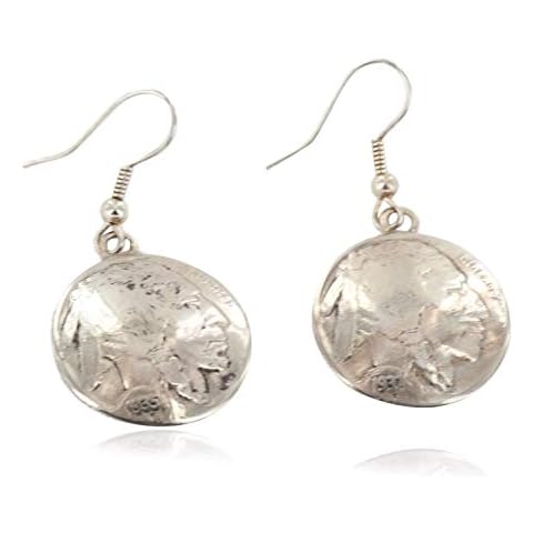 $150Tag Vintage Style OLD Buffalo Nickel Coin Certified Silver Navajo Earrings 18045-10 Made By Loma Siiva Cover