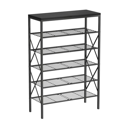 Image of 6 Tiers Shoe Rack, Large Capacity Shoe Rack Holds 32 Pairs of Shoes, Durable and Stable, Adjustable Metal Shelf Stackable Shoe Shelf for Entryway, Hallway, Living Room, Closet
