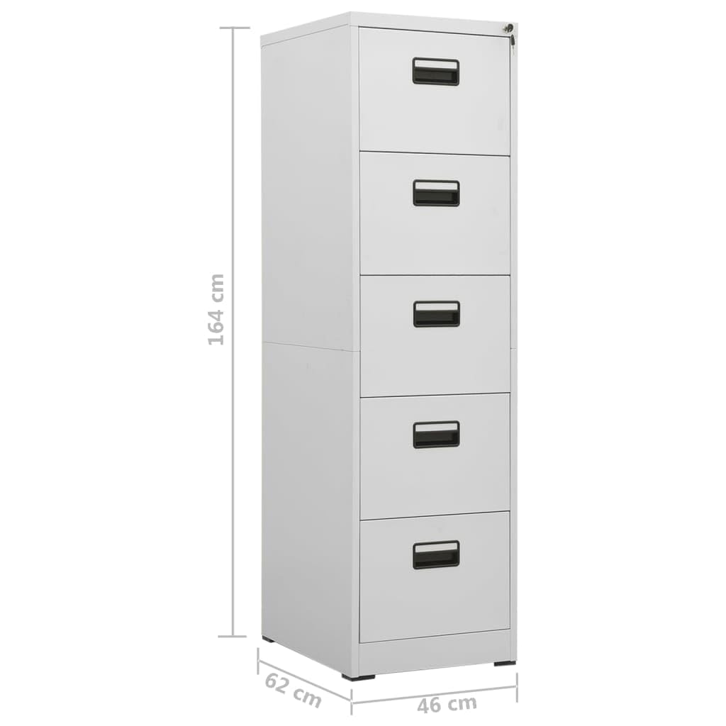 Armadietto portadocumenti grigio chiaro, 46 x 62 x 164 cm, in acciaio, con 5 cassetti e serratura, armadio da ufficio per documenti A4 e legale, chiudibile, ideale per ufficio, casa e studio