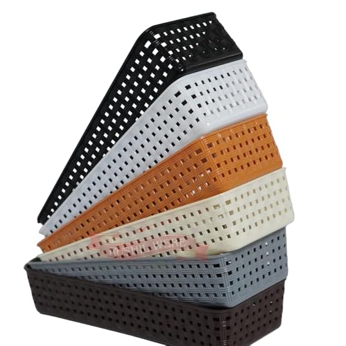 Image of Multipurpose Desk Organizer Basket | 1 Free Mobile Pyramid | Storage Basket for Kitchen, Bathroom, Office, Makeup | Multicolour | 23 x 8 x 5 cm | Plastic | Pack of 6