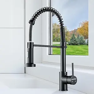Plantex Pure Brass Single Lever Kitchen Sink Mixer Pull-Down Sprayer 360 degree Kitchen Faucet/Hot&Cold-Water Mixer Tap/Spring Pull Out Faucet for Kitchen Sink/Dual Flow Pull down Kitchen Faucet-Matte Black